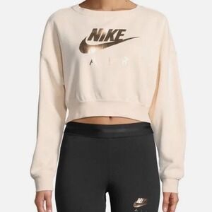 Nike Air Womens Cropped Sweatshirt Cream Rose Gold Metallic Back Zip XS